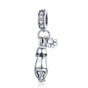 Pandora Style Silver Sticky Cat Dangle - SCC930 (image for) Pandora Style Silver Sticky Cat Dangle - SCC930