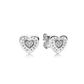 PANDORA Signature Heart Stud Earrings, Clear CZ - 297382CZ PANDORA Signature Heart Stud Earrings, Clear CZ - 297382CZ