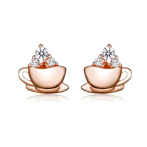 Pandora Style Rose Gold Afternoon Coffee Stud Earrings - SCE592 (image for) Pandora Style Rose Gold Afternoon Coffee Stud Earrings - SCE592
