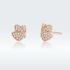 Pandora Style Rose Gold Butterfly Stud Earrings - SCE776 (image for) Pandora Style Rose Gold Butterfly Stud Earrings - SCE776