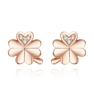 Pandora Style Rose Gold Clover Stud Earrings - BSE233 (image for) Pandora Style Rose Gold Clover Stud Earrings - BSE233