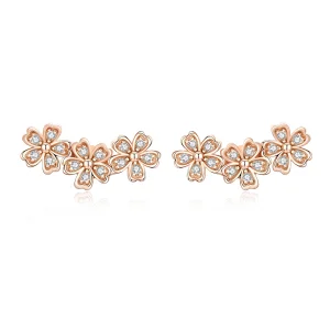 Pandora Style Rose Gold Contracted Daisy Stud Earrings - SCE419-C (image for) Pandora Style Rose Gold Contracted Daisy Stud Earrings - SCE419-C