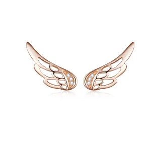 Pandora Style Rose Gold Elf Wings Stud Earrings - SCE343-C (image for) Pandora Style Rose Gold Elf Wings Stud Earrings - SCE343-C