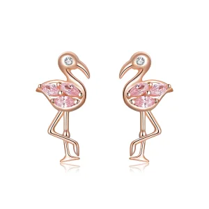 Pandora Style Rose Gold Flamingos Stud Earrings - BSE120 (image for) Pandora Style Rose Gold Flamingos Stud Earrings - BSE120