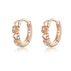 Pandora Style Rose Gold Hearts Dating Hoop Earrings - SCE445-C (image for) Pandora Style Rose Gold Hearts Dating Hoop Earrings - SCE445-C