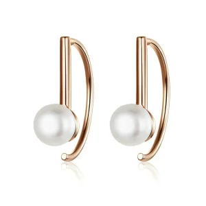 Pandora Style Rose Gold Pearl Hanging Earrings - SCE604 (image for) Pandora Style Rose Gold Pearl Hanging Earrings - SCE604