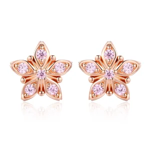 Pandora Style Rose Gold Pink Daisy Stud Earrings - BSE034 (image for) Pandora Style Rose Gold Pink Daisy Stud Earrings - BSE034