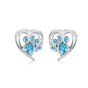 Pandora Style Silver Caring Dog Paw Heart Stud Earrings - SCE654 (image for) Pandora Style Silver Caring Dog Paw Heart Stud Earrings - SCE654