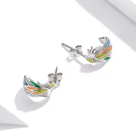 Pandora Style Silver colored feathers Stud Earrings - SCE1128 Pandora Style Silver colored feathers Stud Earrings - SCE1128
