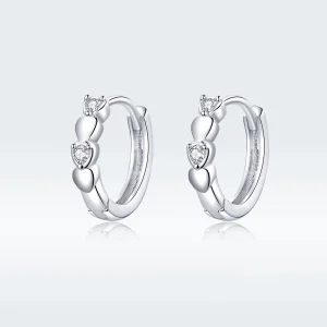 Pandora Style Silver Heart Shape Hoop Earrings - SCE777 (image for) Pandora Style Silver Heart Shape Hoop Earrings - SCE777