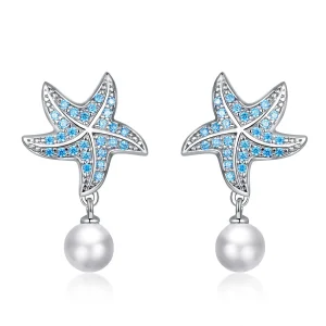 Pandora Style Silver Starfish With Pearls Stud Earrings - BSE405 (image for) Pandora Style Silver Starfish With Pearls Stud Earrings - BSE405