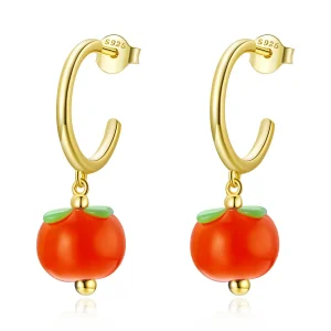 Pandora Style Glass Persimmon Hanging Earrings - SCE1212 (image for) Pandora Style Glass Persimmon Hanging Earrings - SCE1212