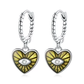 Pandora Style Love Devil Eyes - Lemon Yellow Hoop Earrings - SCE1270-YE Pandora Style Love Devil Eyes - Lemon Yellow Hoop Earrings - SCE1270-YE