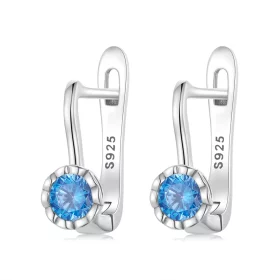 Pandora Style Simple Blue Zirconium Hoop Earrings - BSE686 Pandora Style Simple Blue Zirconium Hoop Earrings - BSE686