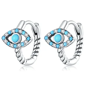 (image for) Pandora Style Turquoise Devil Eye Hoop Earrings - SCE1418