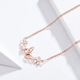 Pandora Style Rose Gold Dancing Butterfly Pendant Necklace - BSN053 Pandora Style Rose Gold Dancing Butterfly Pendant Necklace - BSN053