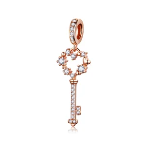 Pandora Style Rose Gold Luchy Shinning Key Pendant - SCC1122 (image for) Pandora Style Rose Gold Luchy Shinning Key Pendant - SCC1122