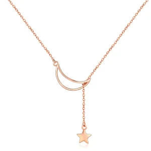 Pandora Style Rose Gold Starry Moon Chain Necklace - SCN108-C (image for) Pandora Style Rose Gold Starry Moon Chain Necklace - SCN108-C