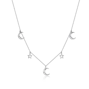Pandora Style Silver Moon And Star Pendant Necklace - SCN411 (image for) Pandora Style Silver Moon And Star Pendant Necklace - SCN411