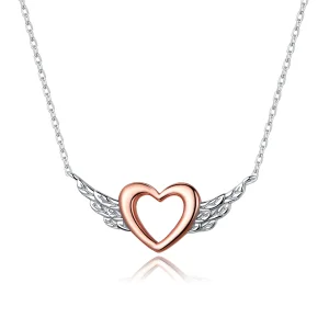 Pandora Style Two Tone Bicolor Heart Wing Pendant Necklace - BSN162 (image for) Pandora Style Two Tone Bicolor Heart Wing Pendant Necklace - BSN162