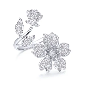 Pandora Style Cherry Blossoms Open Ring - BSR076 (image for) Pandora Style Cherry Blossoms Open Ring - BSR076