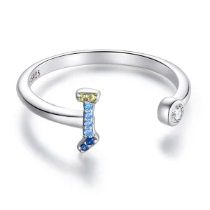 Pandora Style Colorful Letter-I Open Ring - SCR723-I (image for) Pandora Style Colorful Letter-I Open Ring - SCR723-I