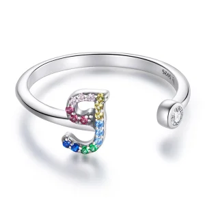 (image for) Pandora Style Colorful Letter-J Open Ring - SCR723-J