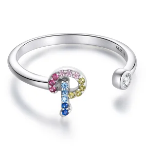 (image for) Pandora Style Colorful Letter-P Open Ring - SCR723-P