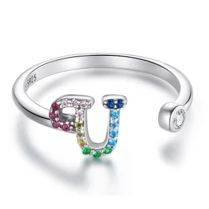 (image for) Pandora Style Colorful Letter-U Open Ring - SCR723-U