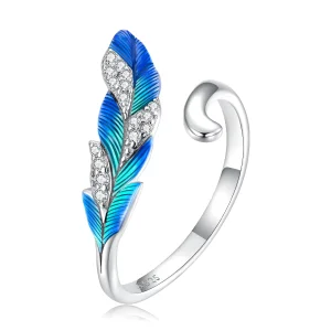 Pandora Style Dazzling Blue Feather Open Ring - BSR301 (image for) Pandora Style Dazzling Blue Feather Open Ring - BSR301