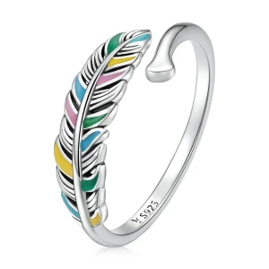 Pandora Style Feather Open Ring - SCR799 (image for) Pandora Style Feather Open Ring - SCR799