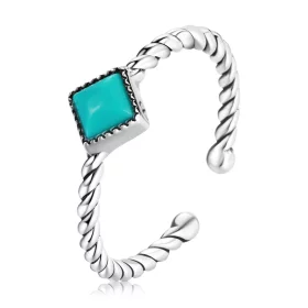 Pandora Style Geometric Turquoise Open Ring - SCR753 Pandora Style Geometric Turquoise Open Ring - SCR753