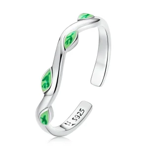 Pandora Style Green Leaves Open Ring - SCR808 (image for) Pandora Style Green Leaves Open Ring - SCR808