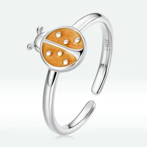 Pandora Style Orange Ladybug Open Ring - SCR774 (image for) Pandora Style Orange Ladybug Open Ring - SCR774
