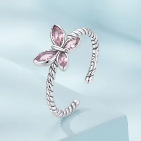 Pandora Style Pink Butterfly Twist Open Ring - SCR872 Pandora Style Pink Butterfly Twist Open Ring - SCR872
