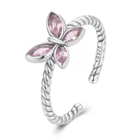 Pandora Style Pink Butterfly Twist Open Ring - SCR872 Pandora Style Pink Butterfly Twist Open Ring - SCR872