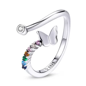 Pandora Style Rainbow Butterfly Open Ring - SCR730 Pandora Style Rainbow Butterfly Open Ring - SCR730