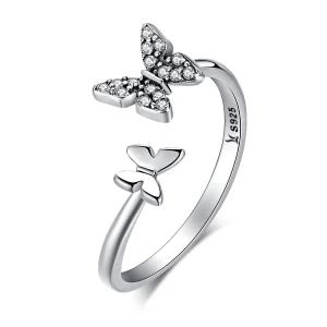 Pandora Style Silver Butterfly Dance Open Ring - SCR087 (image for) Pandora Style Silver Butterfly Dance Open Ring - SCR087