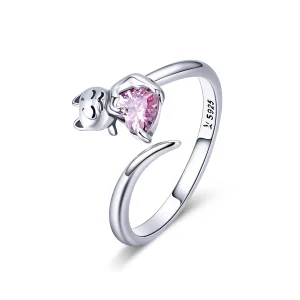 Pandora Style Silver Cute Cat Open Ring - SCR446 (image for) Pandora Style Silver Cute Cat Open Ring - SCR446