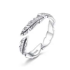 Pandora Style Silver Feather Open Ring - SCR517 (image for) Pandora Style Silver Feather Open Ring - SCR517