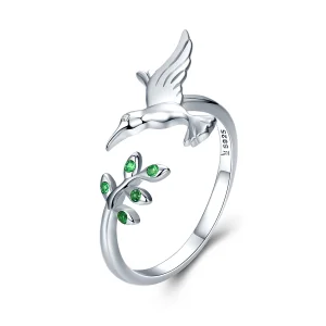 Pandora Style Silver Greetings From Hummingbirds Open Ring - SCR323 (image for) Pandora Style Silver Greetings From Hummingbirds Open Ring - SCR323