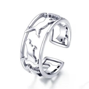 Pandora Style Silver Happy Cats Open Ring - SCR473 (image for) Pandora Style Silver Happy Cats Open Ring - SCR473