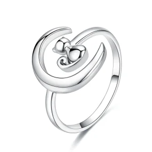 Pandora Style Silver Moon & Cat Ring - SCR451 (image for) Pandora Style Silver Moon & Cat Ring - SCR451