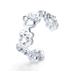 Pandora Style Silver Paw Trail Open Ring - SCR424 (image for) Pandora Style Silver Paw Trail Open Ring - SCR424