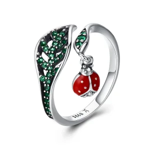 Pandora Style Silver Resting Ladybug Open Ring - SCR310 (image for) Pandora Style Silver Resting Ladybug Open Ring - SCR310