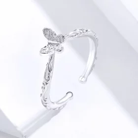 Pandora Style Silver Vintage Patterned Butterfly Open Ring - SCR634 Pandora Style Silver Vintage Patterned Butterfly Open Ring - SCR634