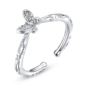 Pandora Style Silver Vintage Patterned Butterfly Open Ring - SCR634 Pandora Style Silver Vintage Patterned Butterfly Open Ring - SCR634