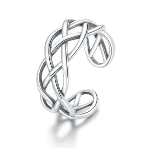 Pandora Style Silver Woven Texture Open Ring - SCR675 (image for) Pandora Style Silver Woven Texture Open Ring - SCR675