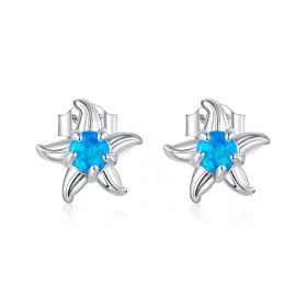 Pandora Style Blue Starfish Stud Earrings - SCE886 Pandora Style Blue Starfish Stud Earrings - SCE886