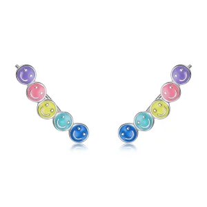 Pandora Style Colorful Smiley Face Stud Earrings - BSE553 (image for) Pandora Style Colorful Smiley Face Stud Earrings - BSE553